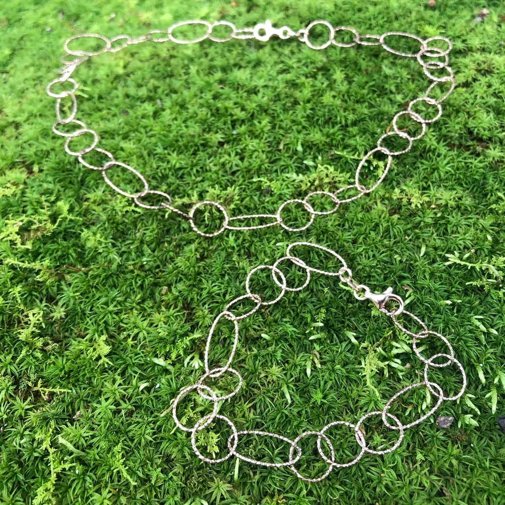 Rose Gold Etched Sterling Silver Necklace Bracelet